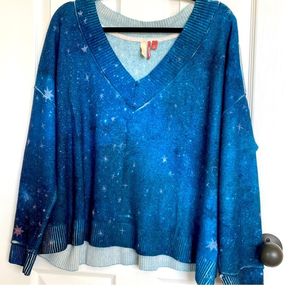 Anthropologie Sweaters - Anthropologie Alani V Neck Cashmere Sweater Blue Stars L